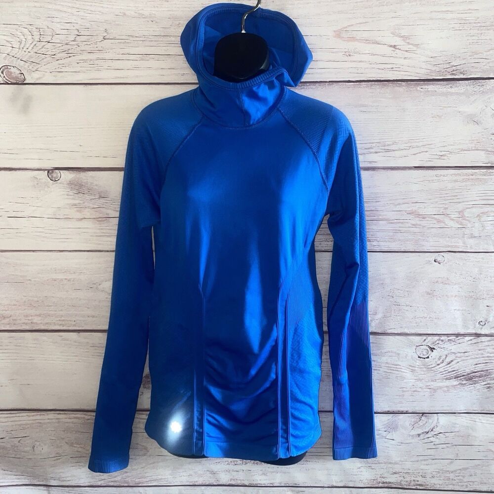 Athleta Tracker Hoodie Womens M Royal Blue Running Thumbholes Style 138497 A4
